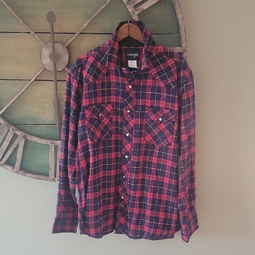 Vintage Wrangler Plaid Pearl Snap Western Flannel Shirt